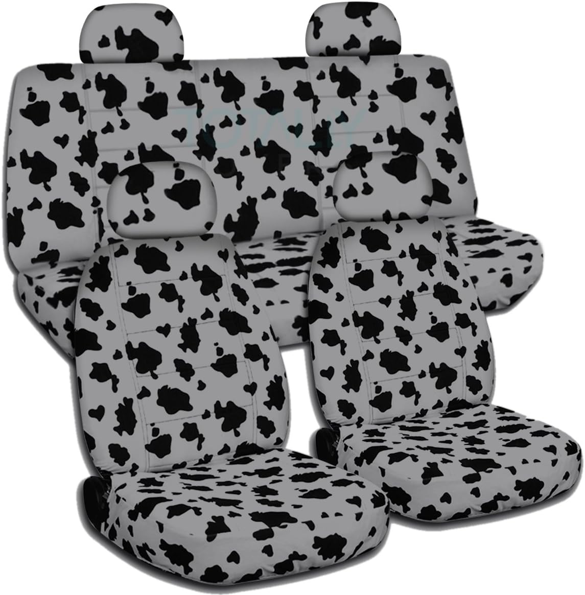 Totally Covers Compatible with 2002-2007 Jeep Liberty Animal Print Seat Covers with Adjustable/Molded Front & Rear Headrests: Silver Cow - Full Set (29 Prints) Split Bench Bucket SUV