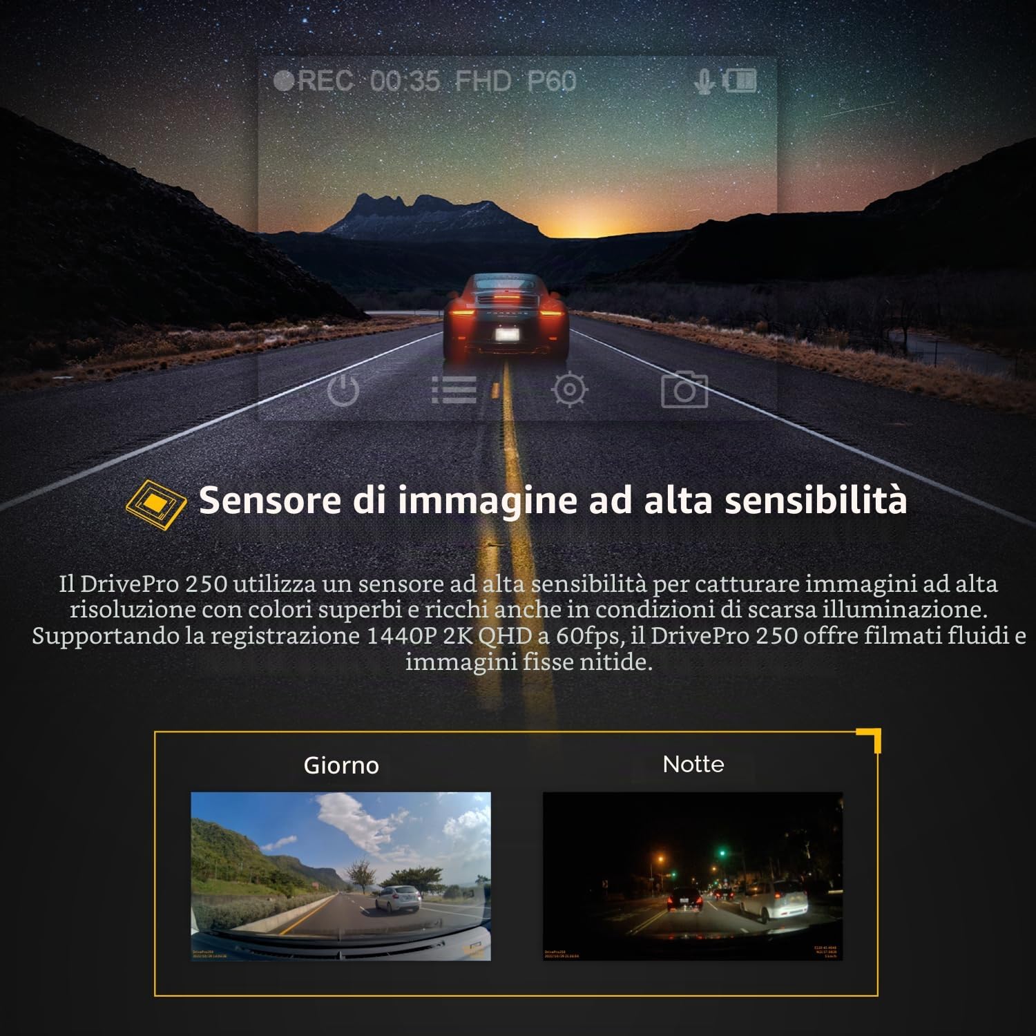 Transcend Dashcam DrivePro 250 con GPS da 64 GB, angolo di visione massimo - TS-DP250A-64G