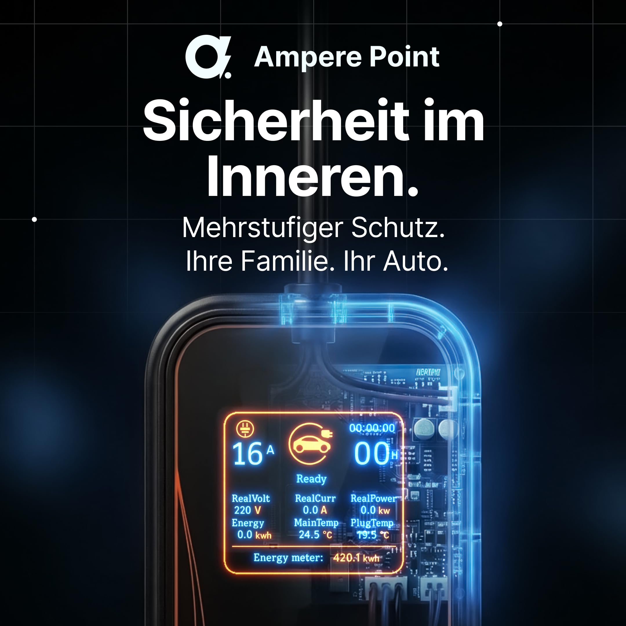 Mobile Wallbox 3,7 kW 16A Typ 2 Ladestation mit Einstellbarer Ladeleistung 6-16A, Ladekabel mit Länge 6 m mit Netzanschluss 230 V, Tragbares EV-Ladegerät für Elektroautos mit Tragetasche