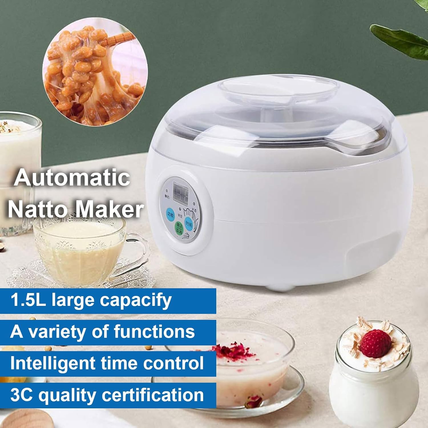 Automatyczny fermentor Natto, Elektryczny Fermentor Natto, 1,5 l Inteligentna Fermentacja Natto, do produkcji jogurtu, przygotowania Natto, maszyna elektryczna