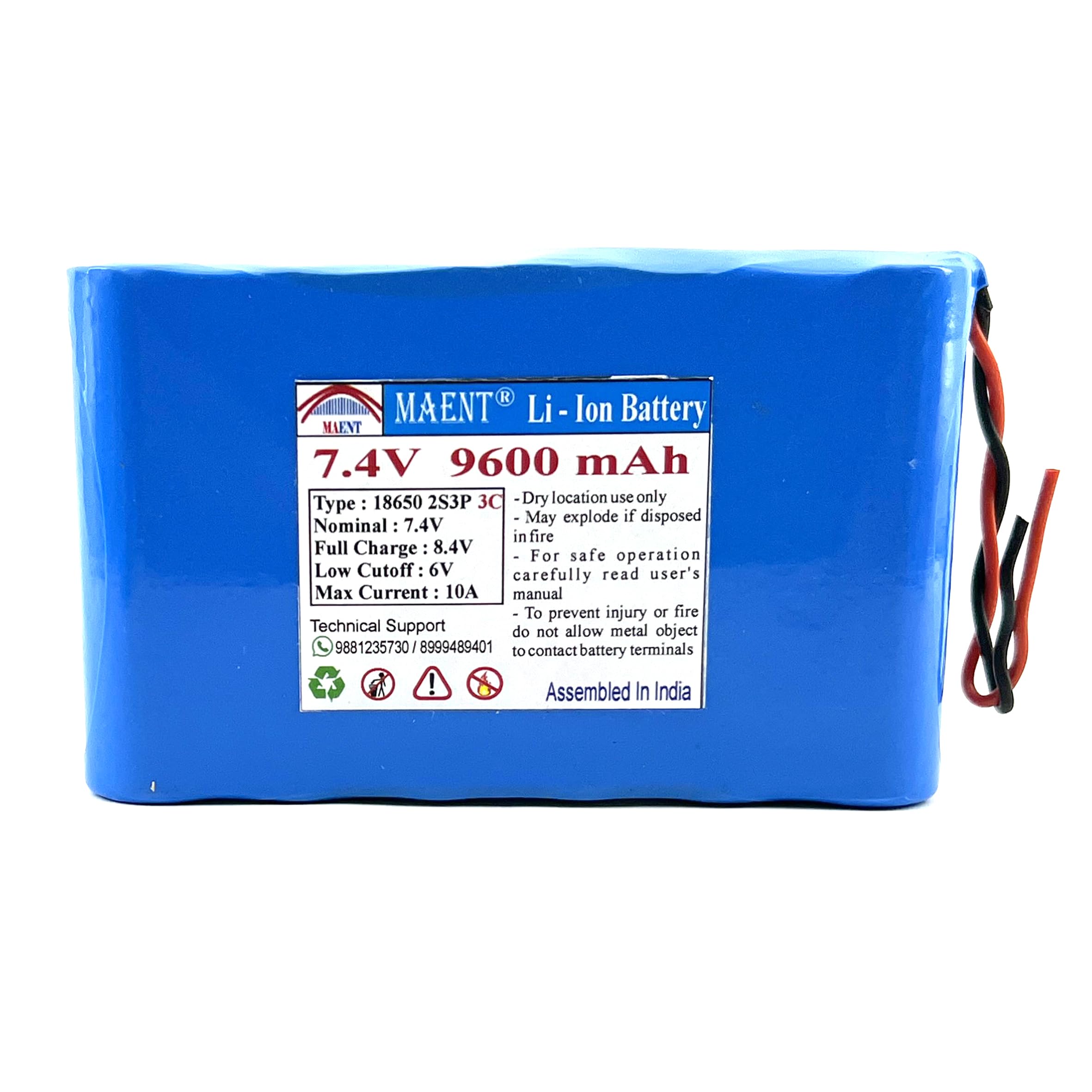 MAENT® 7.4V 18650 Lithium ion Rechargeable Battery 2S3P 2 Wire Dc Deans T Balance Connector 8.4V for Electronics Toys Lighting DIY Bluetooth Speaker - 3C Rated (2 Wire, 9600 mah)-image-28