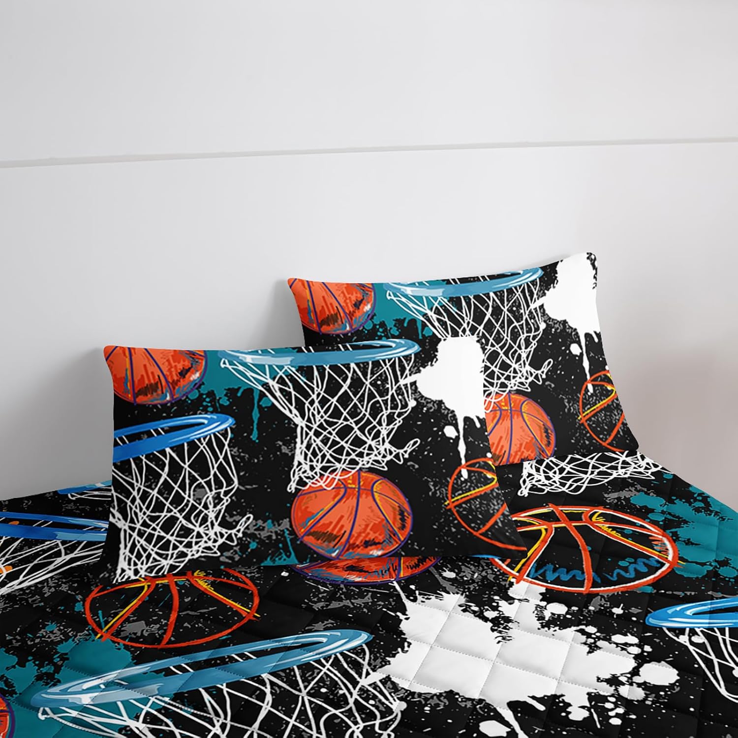 Axolotl Basketball Twin Bed Mattress Cover,Boys Sports Game Mattress Pad Cover,Basketball Shoot Mattress Protector Waterproof with Deep to 16" for Kids Girls Teens,1 Mattress Protector 2 Pillowcasess