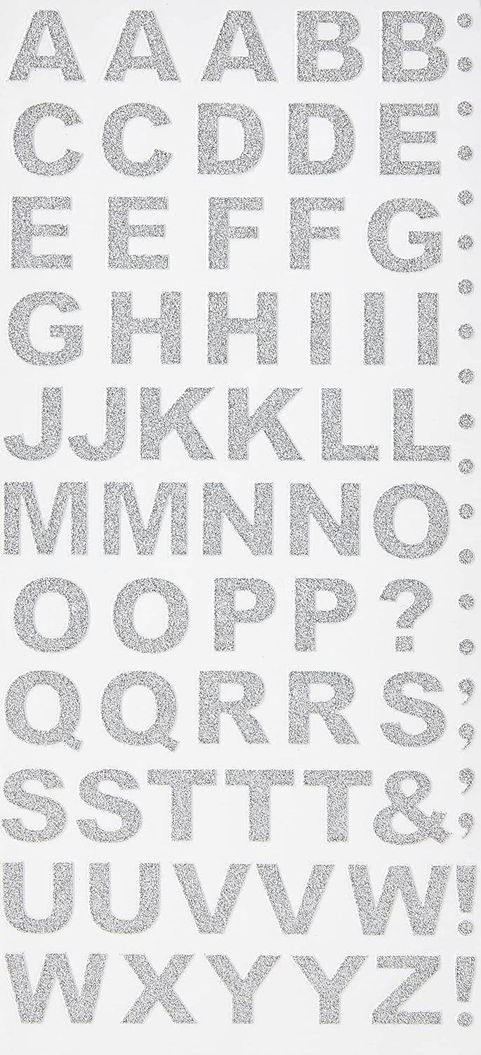 Trucraft Silver - Glitter Capital Letter Alphabet Craft Stickers - For Card Making, Scrapbooking, Crafts