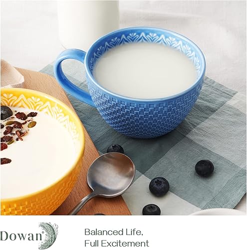 Miniatura 2 de DOWAN Juego de 4 tazas de café grandes de 21 onzas con asa, tazas de sopa con exquisita artesanía en relieve para café con leche, capuchino, fiesta,