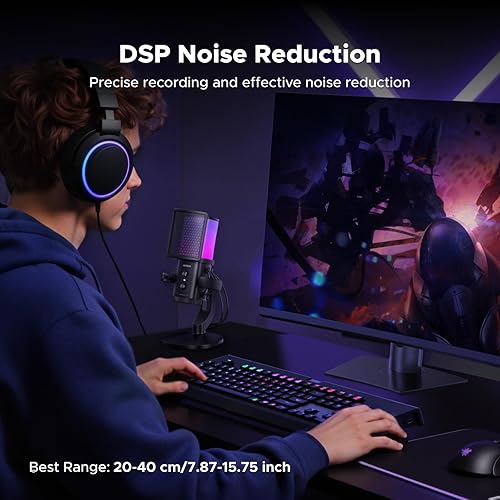 Miniatura 6 de UGREEN Micrófono para juegos, micrófono para PC de 24 bits96 kHz, con silencio rápido, filtro pop, soporte de choque, perilla de volumen, patrón