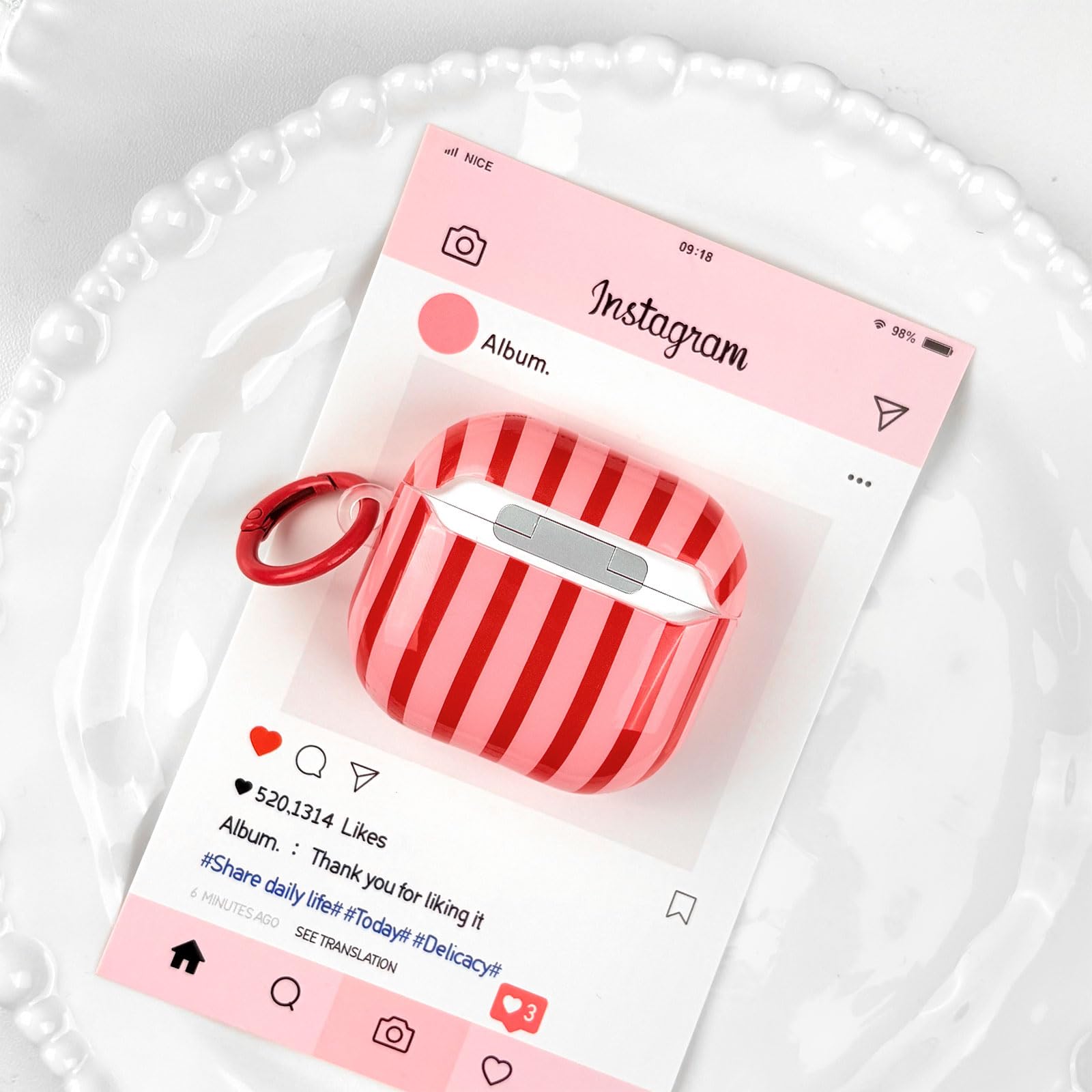 Compatible avec Coque AirPods 4 Génération avec Kit Nettoyage, Étui Housse Mignon Fashion Rayures Motif Esthétique Stripes Design, Antichoc Porte - Clés Couvercle Soft Etui - Rouge