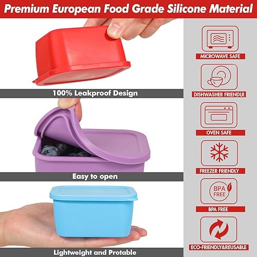 Miniatura 4 de KOLUTI Paquete de 3 recipientes pequeños de silicona para aperitivos, 6 onzas, apilables, salsa de puré, condimentos, almacenamiento de alimentos,