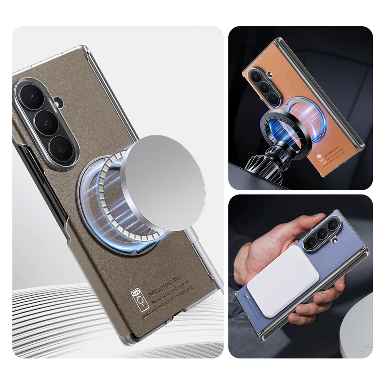 Skórzane etui do Samsung Galaxy Z Fold 7, cienkie etui ochronne na zawiasy, uchwyt pierścieniowy, obsługuje magnetyczne, biznesowe etui ochronne, fioletowe, składane 7
