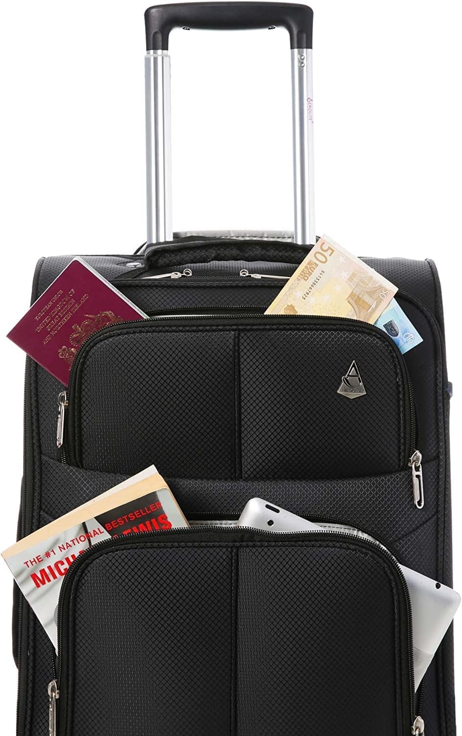 Aerolite 56x45x25 Trolley Koffer easyJet, British Airways, Jet2, Wizz Air Maximum Höchstbetrag 2 Rollen 60L Leichte Handgepäck Bordgepäck Kabinentrolley Reisekoffer Gepäck, 10 Jahre Garantie Schwarz | Für 56x45x25cm easyJet, British Airways, Jet2, 60L, Le