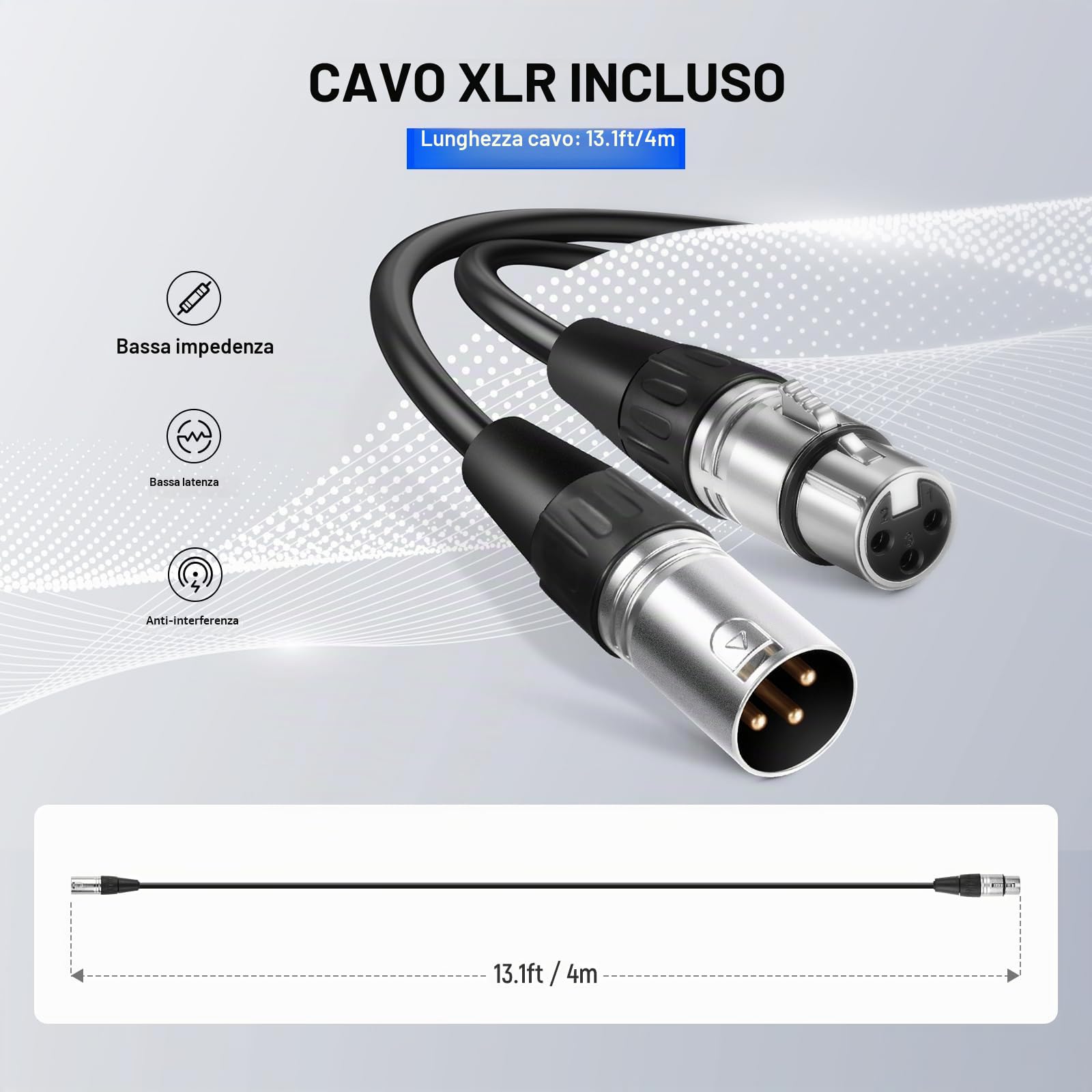Neewer Microfono Dinamico Cardioide con Cavo Maschio XLR a Femmina XLR, Costruzione Metallica Rigida per Pickup Professionale di Strumenti Musicali, Voce, Radiodiffusione, Discorso, Nero(NW-040)