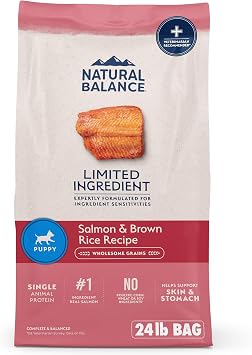 Natural Balance Limited Ingredient, Salmon & Brown Rice, 24 lb | Dry Dog Food with Wholesome Grains, Complete Nutrition for Puppies with Sensitivities, Skin and Stomach Support