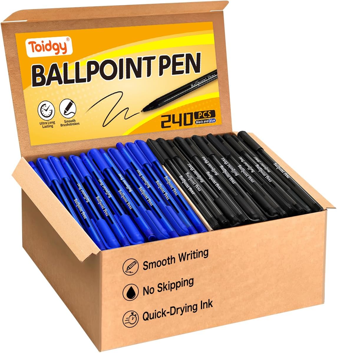 Ballpoint Pens Bulk, 240 Pack Black and Blue Pens (120 Black & 120 Blue)