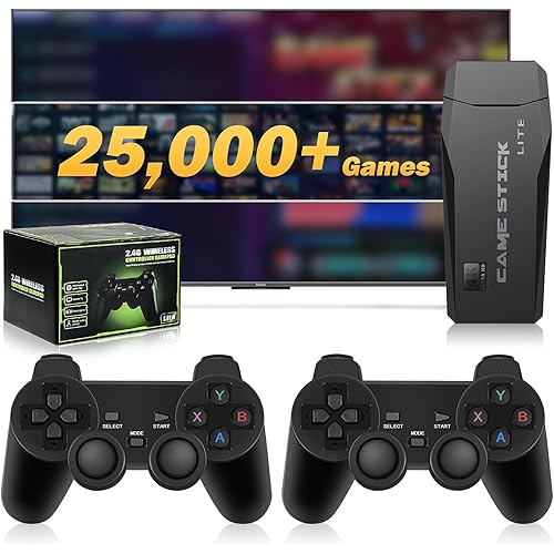 Retro Game Stick Retro Gaming Console with Built in 25,004 Games, Emulator Console Preload 12 Emulators Retro Play Game Stick Lite 4k with Two Controllers Plug & Play Video Games for TV