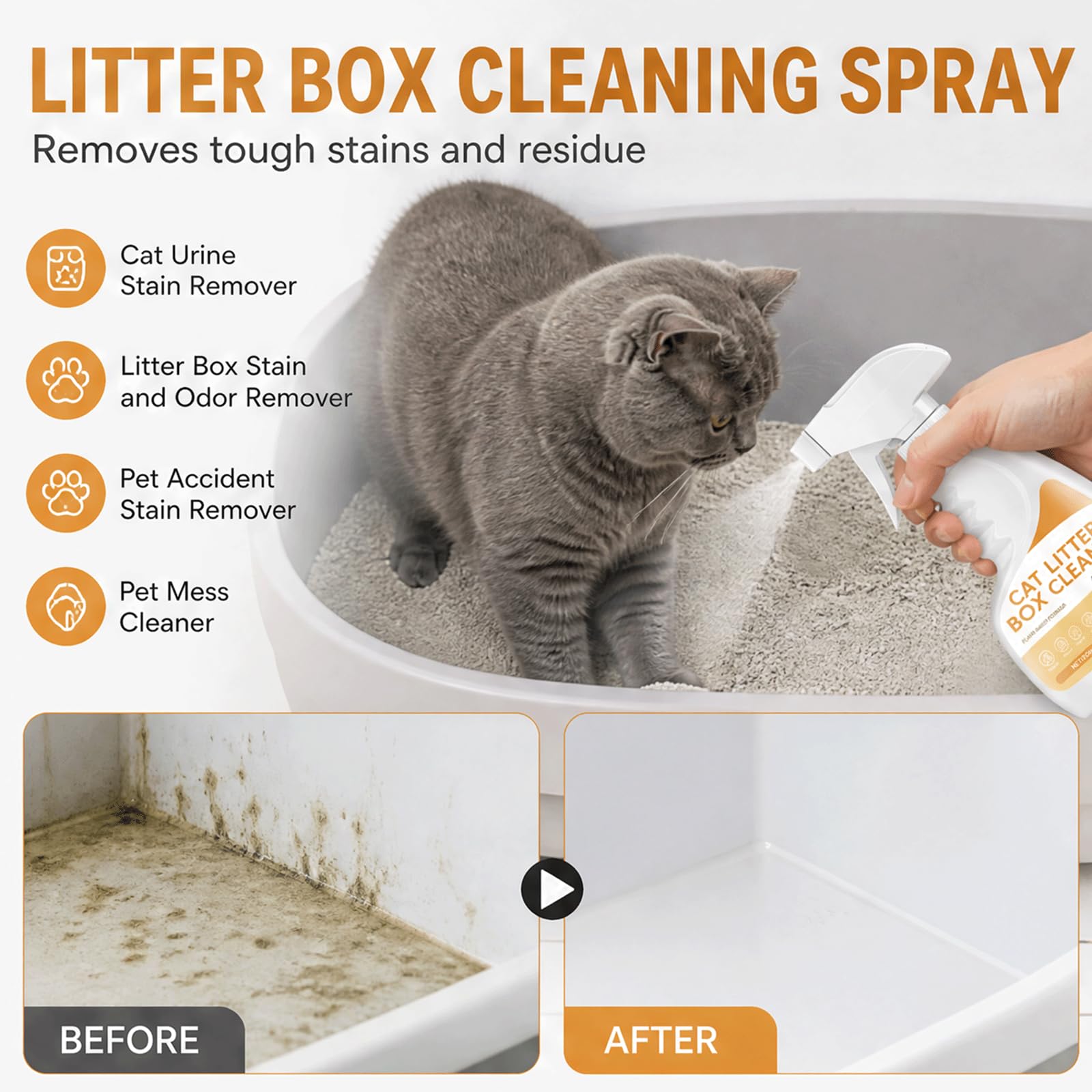 Katzentoiletten-Desodorierungsspray, Katzenstreu-Geruchsentferner auf Pflanzenbasis & Katzentoilettenreiniger, Haustier-sicheres Desodorierungsmittel & Fäkalien, (5PCS)