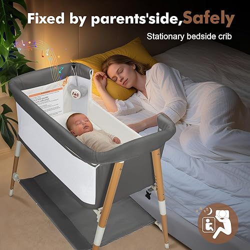 Miniatura 3 de Cuna de bebé, cuna de noche 3 en 1 para recién nacido, cuna portátil con 4 ruedas desmontables y altura ajustable, malla transpirable y colchón,