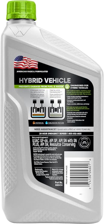 Valvoline Hybrid Vehicle 0W-20 Full Synthetic Motor Oil 1 Quart