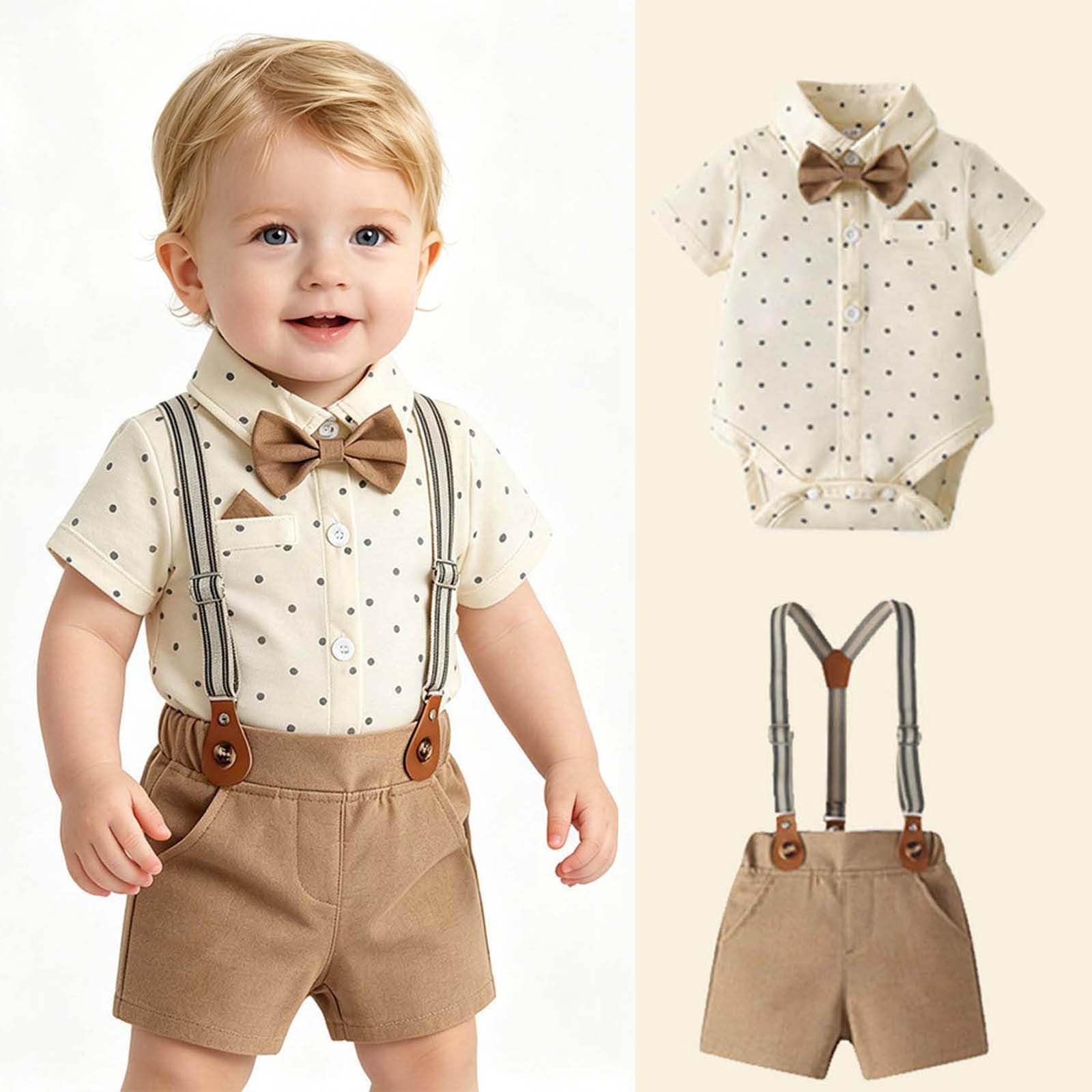 Maglietta e shorts con bretelle, set gentiluomo morbido per neonato.