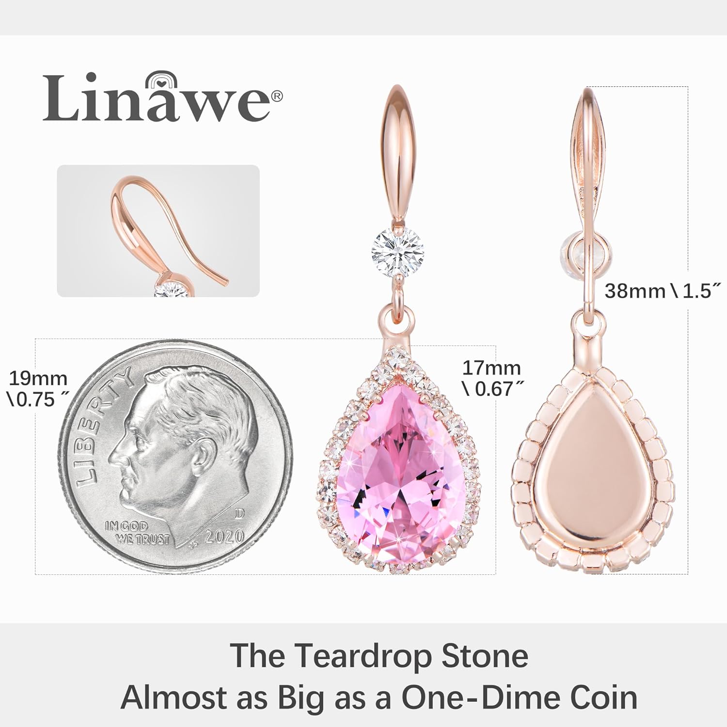 Linawe Imitation Diamond Dangle Earrings for Women Trendy, Rhinestone Drop Chandelier Earrings, Teardrop Crystal Cubic Zirconia Wedding Jewelry Set, 14K Gold/Rose Gold/Silver Tone - Image 2