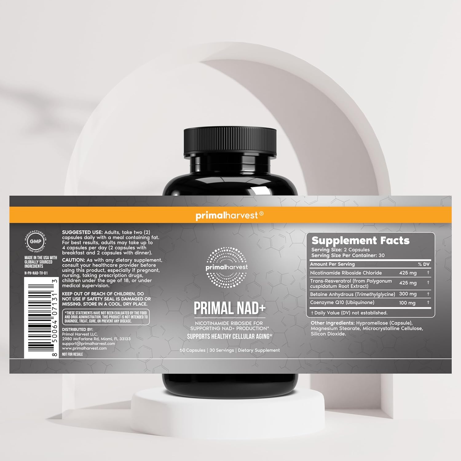 Primal Harvest NAD+ Supplement: Nicotinamide Riboside, Trans-Resveratrol, Betaine, CoQ10, NAD Supplements for Cellular Health, Energy, and Mitochondrial Support - Image 5