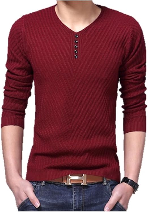 Amazon ボナスティモーロ Buona Stimolo メンズ ニット カットソー Vネック シャツ 薄手 セーター 長袖 アウター 01 ボルドー S セーター 通販