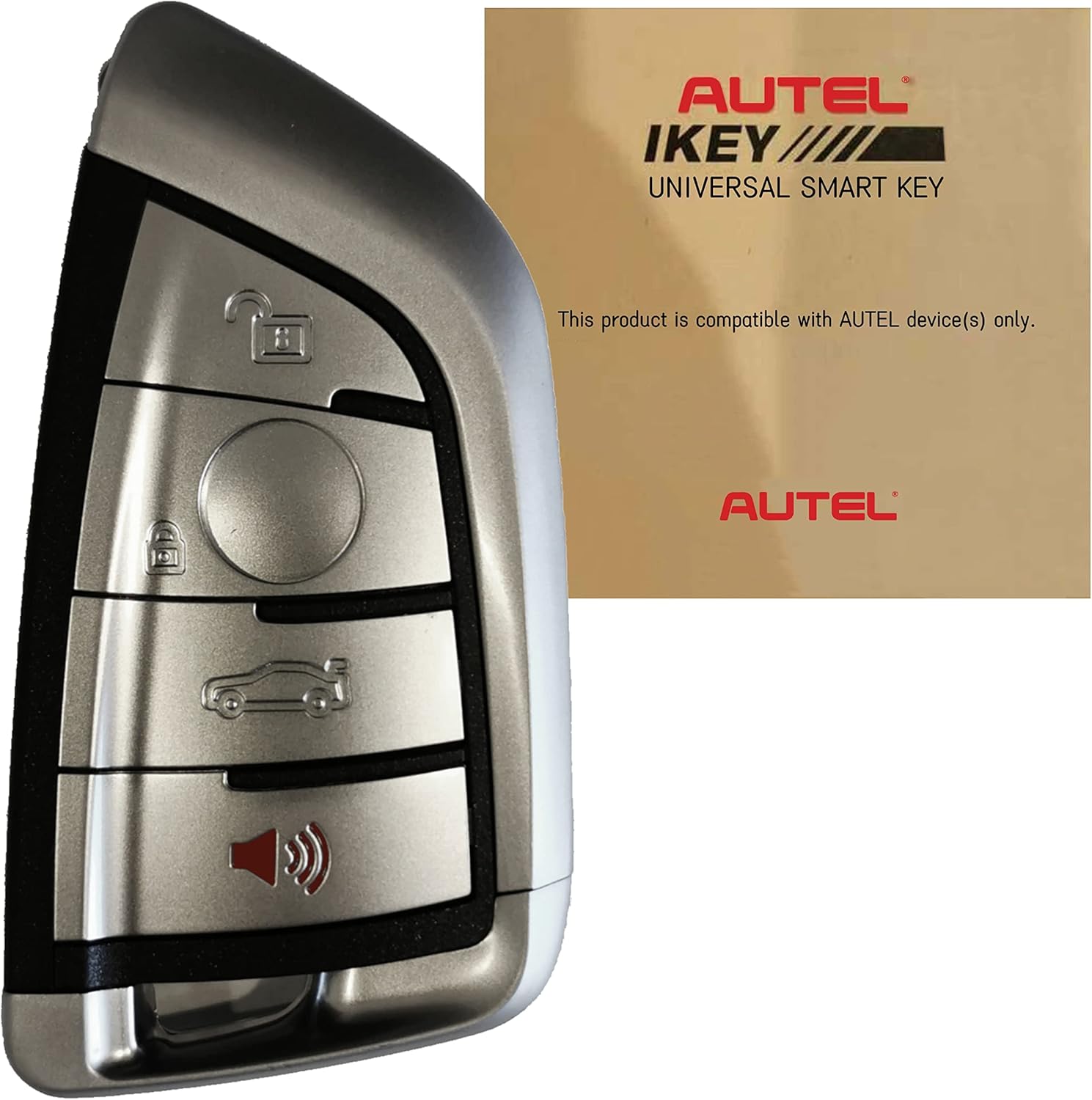 Autel MaxiIM IKEYBW004AL Universal Key Fob Replacement with Rescue Entry Remote Control Blank Car Key 4 Buttons Clicker Work with Key Fob Programming Tool Autel KM100 IM508 IM608