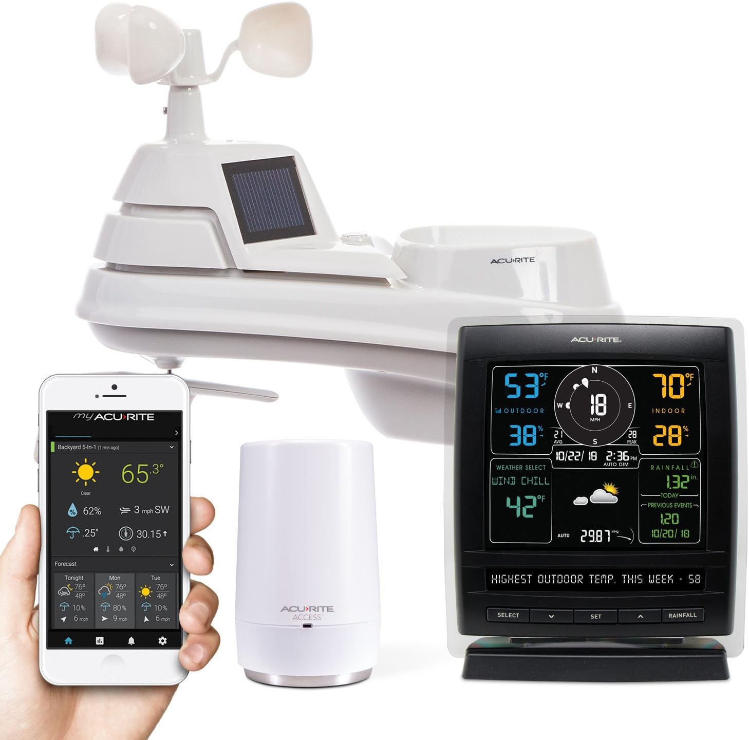 AcuRite Iris (5-in-1) 01013M Weather Station Access for Remote Monitoring, Compatible with Amazon Alexa