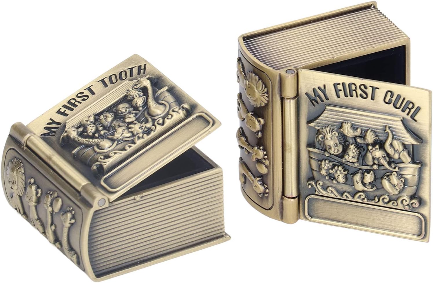 Tooth Keepsake Box, Baby Tooth Box with Engraved Pattern, Premium Metal Tooth Fairy Tin with Soft Lining for Baby Boy Girl, Mini Memory Box for Teeth and Hair Keepsake
