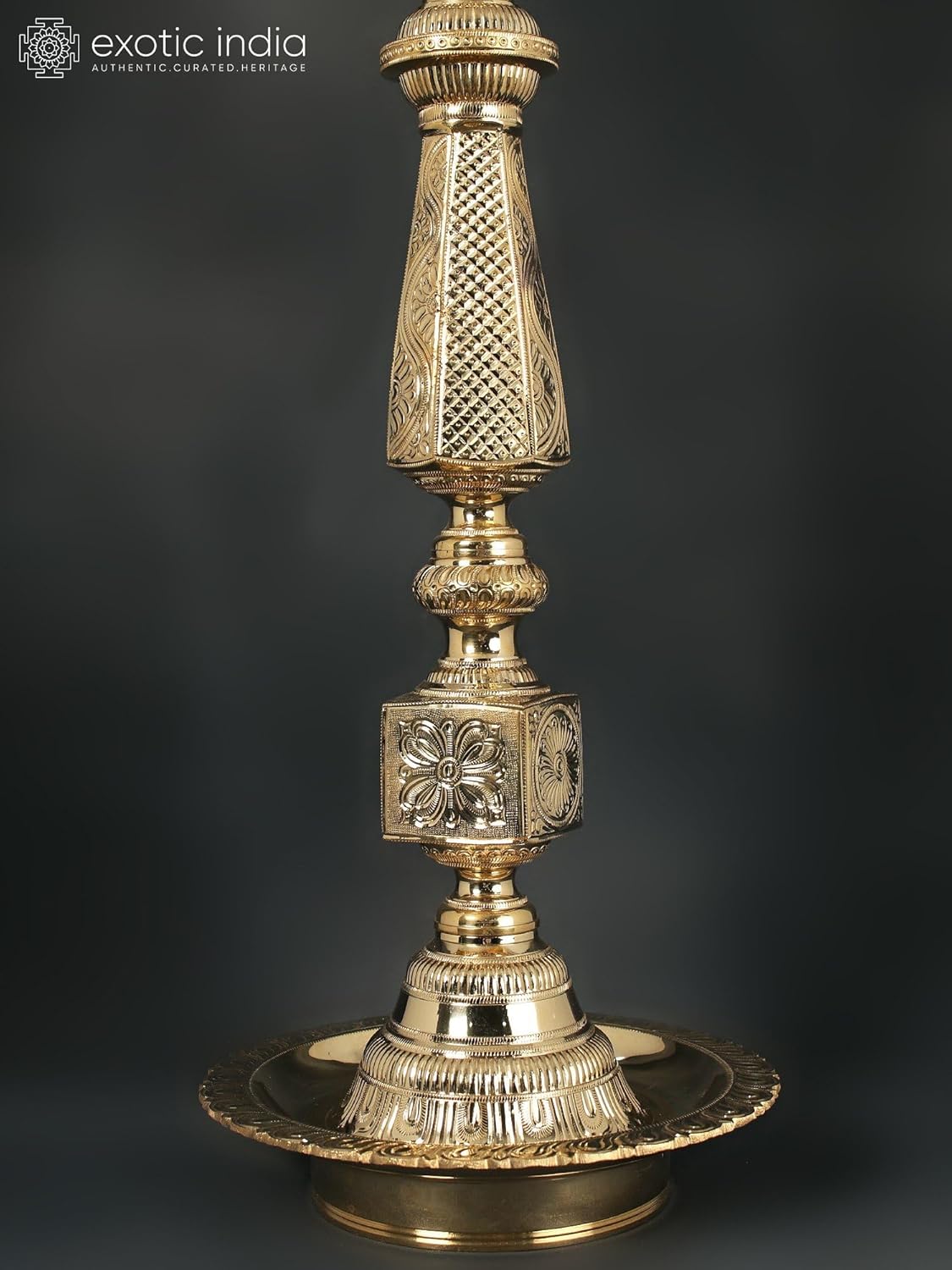 Exotic India 39" Grand Annam Peacock Brass Oil Lamp Large Traditional South Indian Annapakshi Deepam for Temple and Mandir