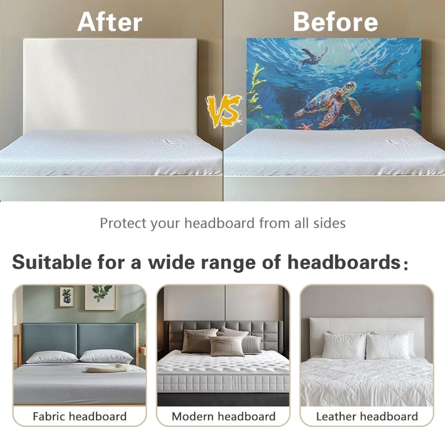 Sea Turtle Headboard Cover,Bed Headboard Cover for Queen,Stretch Bed Headboard Slipcover Covers,Easy to Clean Furniture Cover