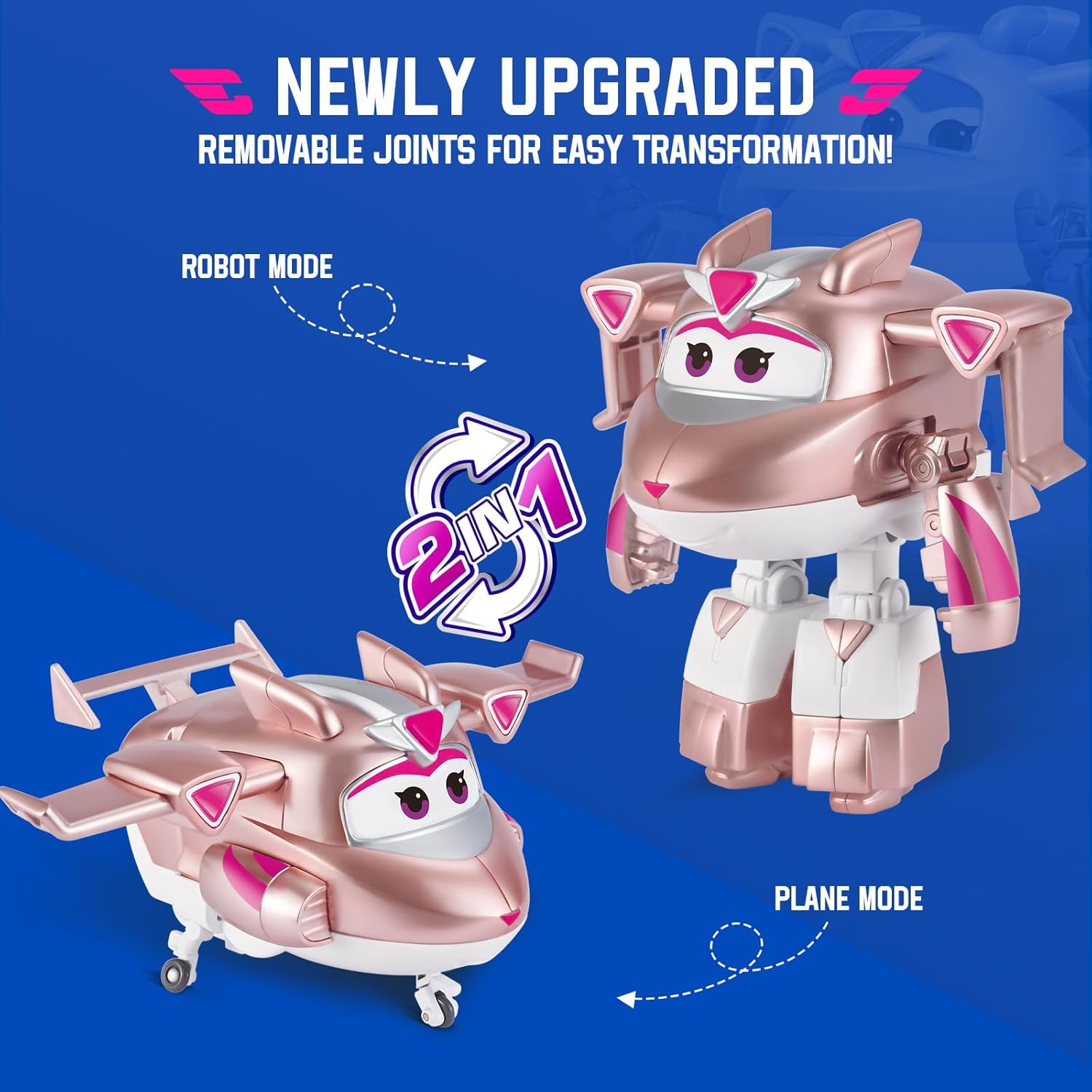 Super Wings Transformable Toys 2-Pack - 5" Tino Dinosaur & Golden Girl Airplane to Robot Figures, 2-in-1 Rescue Bots Action Playset for Kids Ages 3-9, Fun Plane & Dinosaur Toy Gift Set for Boys & Girl