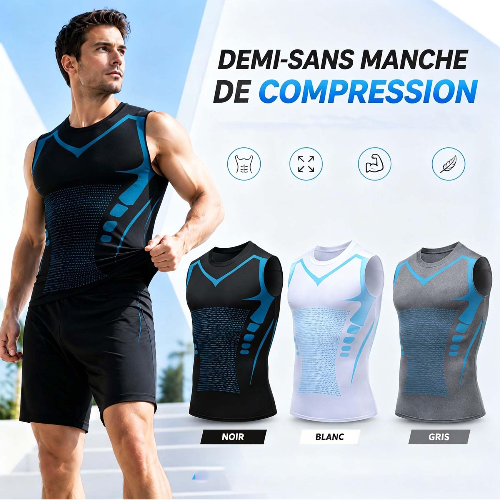 Lumoria Tshirt Ventre Plat, Lumoria Tee Shirt Gainant Homme Ventre Plat, Shape Power Homme, Tissu Soie Glace Respirant