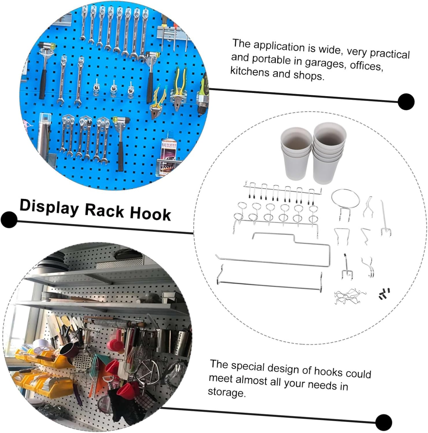 Pegboard Hook Kit Clips Organizer for Tools Garage Craft Room Workshop Home Storage