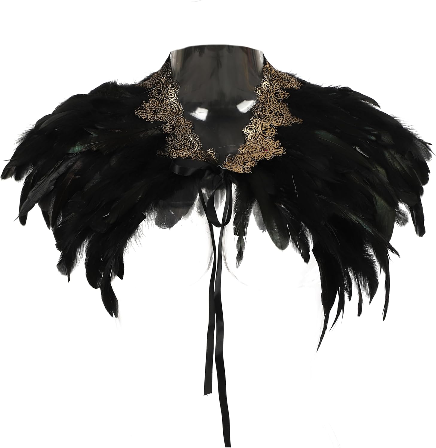 Women Feather Shawl Gothic Lace Cape Halloween Witch Cosplay Costume Carnival