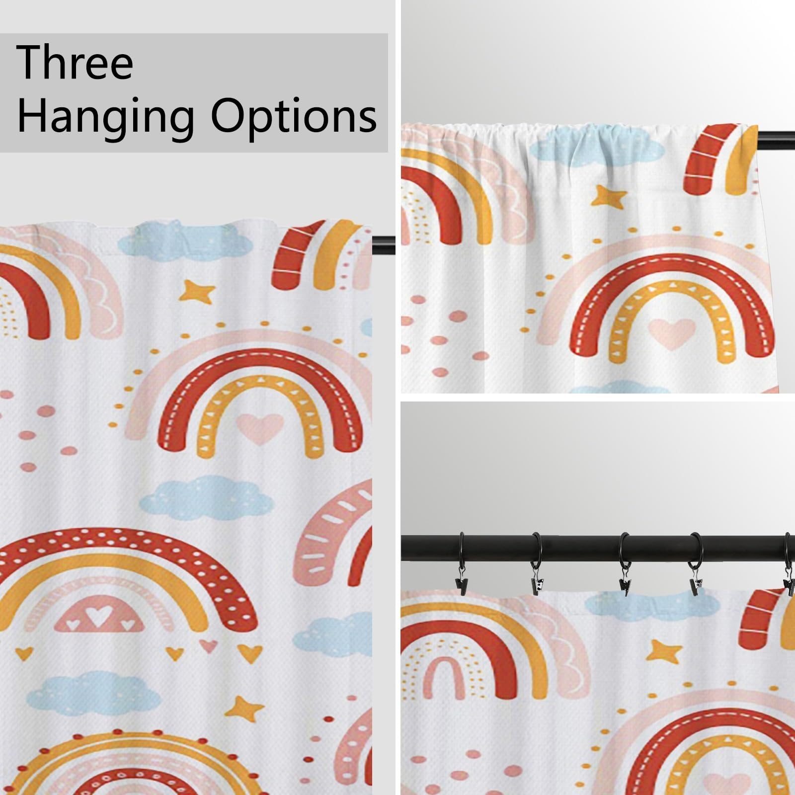 ggaimwf Rainbow Curtains Pencil Pleat Colorful Rainbow Clouds Cartoon Bedroom Curtains Kids Window Treatment for Child Girls Living Room Nursery Cafe Interior Divider Curtain Tier 132x214cm 1 Panel - Image 4