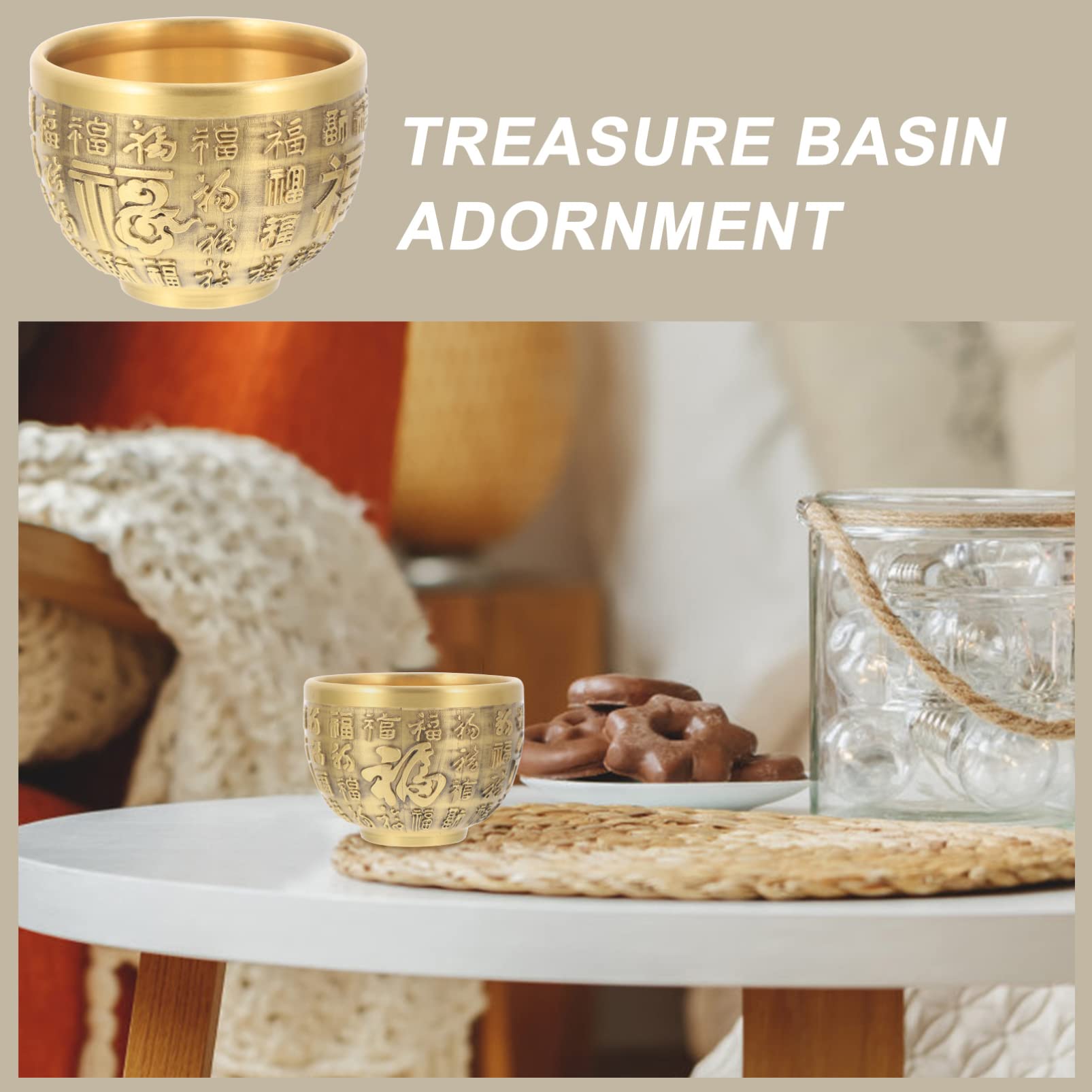 Ciotola per soldi in ottone retrò cinese Fortune Bowl Feng Shui Ricchezza Porsperità Figurina Soldi Ciotola Successo Decorazione per la casa (dorato)