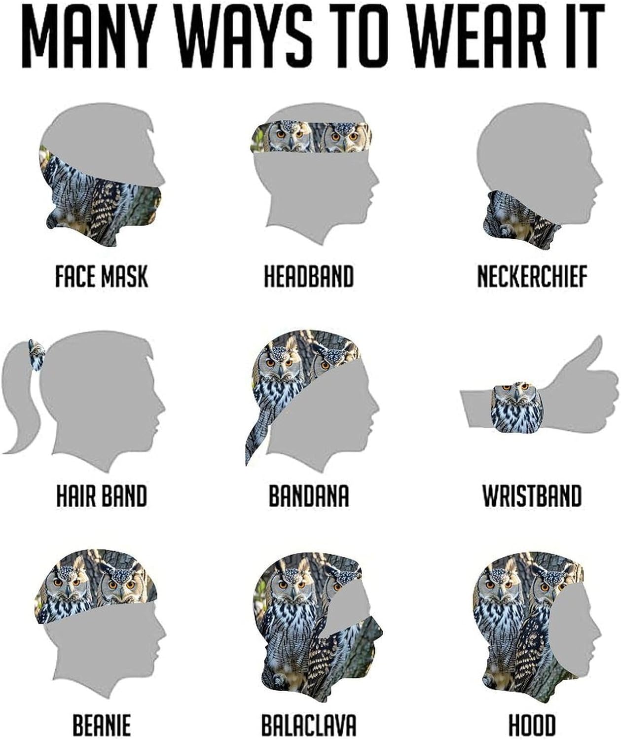 Wild Owl Birds Neck Gaiter Bandana Windproof Breathable Face Mask Cover Face Cover Cold Weather Gator Scarf Winter Neck Warmer Gaiter Half Balaclava Scarf Mask for Men Women