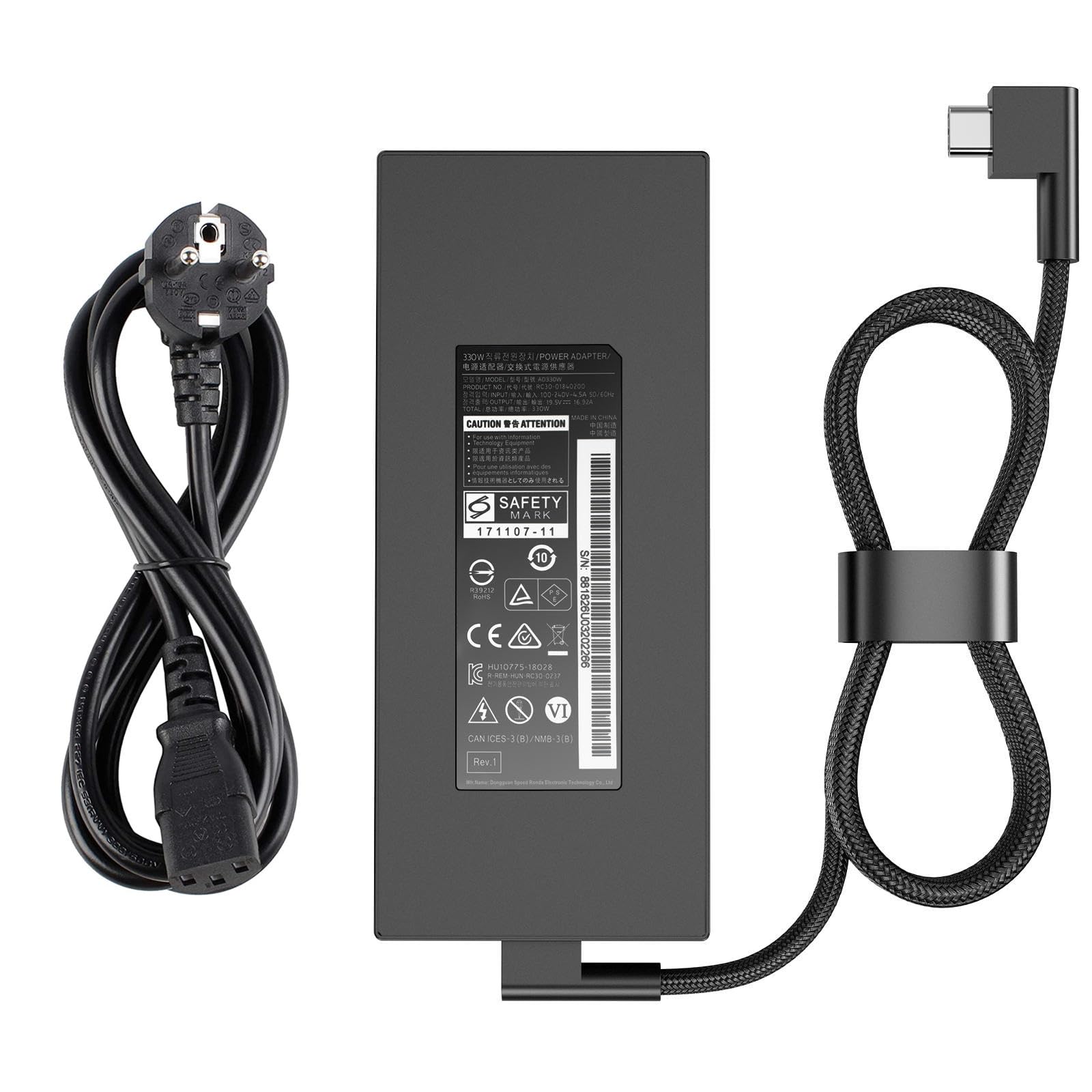 Fuente de alimentación 330W GAN para portátil Compatible con Razer Blade 16 17 18 RZ09-0483 RZ09-0484 RZ09-0510 RC30-0484 RC30-04840200 Adaptador de Corriente para Gaming