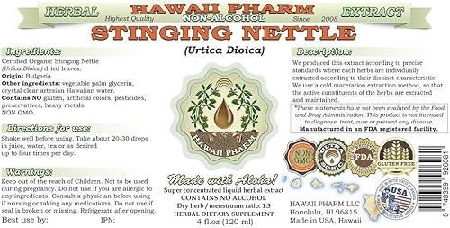 Miniatura 6 de HawaiiPharm Extracto líquido sin alcohol de ortiga picante, ortiga orgánica (Urtica Dioica) Suplemento herbario natural de glicerita de hoja seca,