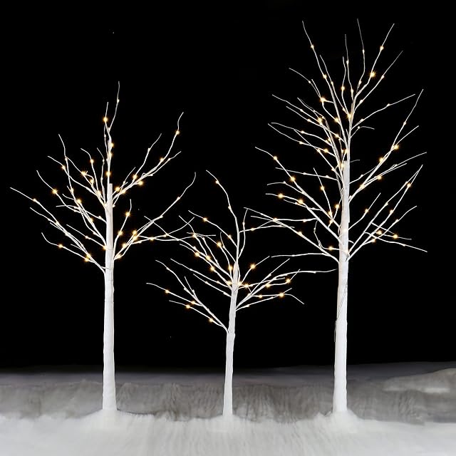 Taylor & Brown 4FT White Birch Tree With 48 Warm White LED Lights Mains Powered Pre-Lit Christmas Twig Home Party Wedding Decoration Ornament Festive Trees