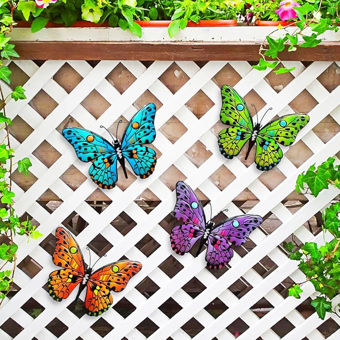 Maclaronx 4 Mariposas Metal Decoración Jardín Pared Exterior 9.6" miniatura 2