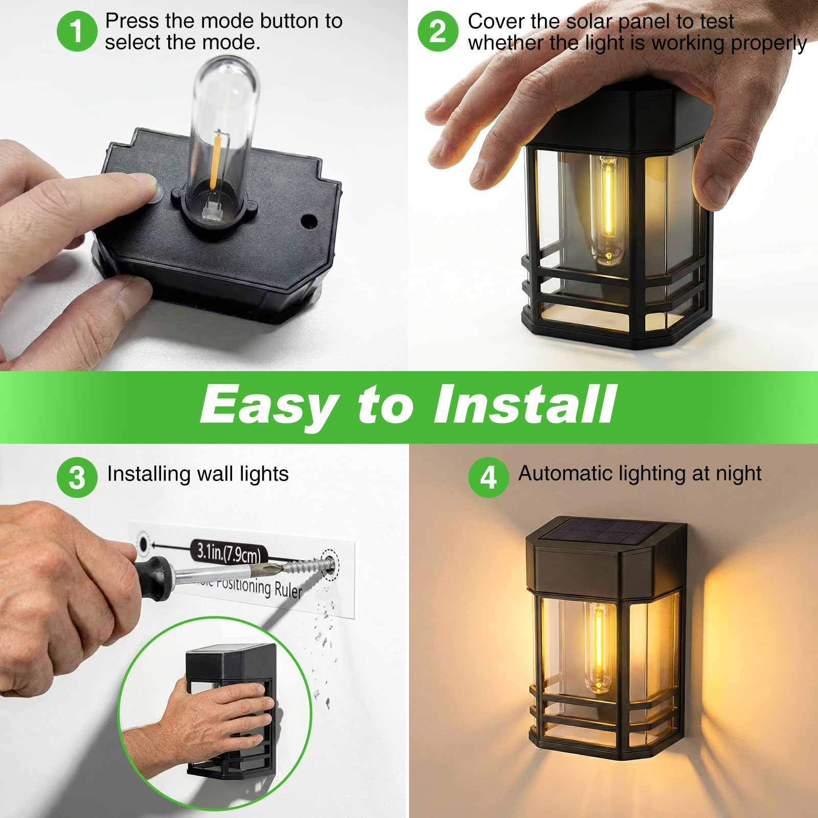 nipify 6 Pezzi Applique Solare da Esterno, Luce Solare Led Esterno IP65 Impermeabile Luci da Esterno Giardino per Recinzione da Giardino Patio Cancello Decorazione Cortile (Bianco Caldo)