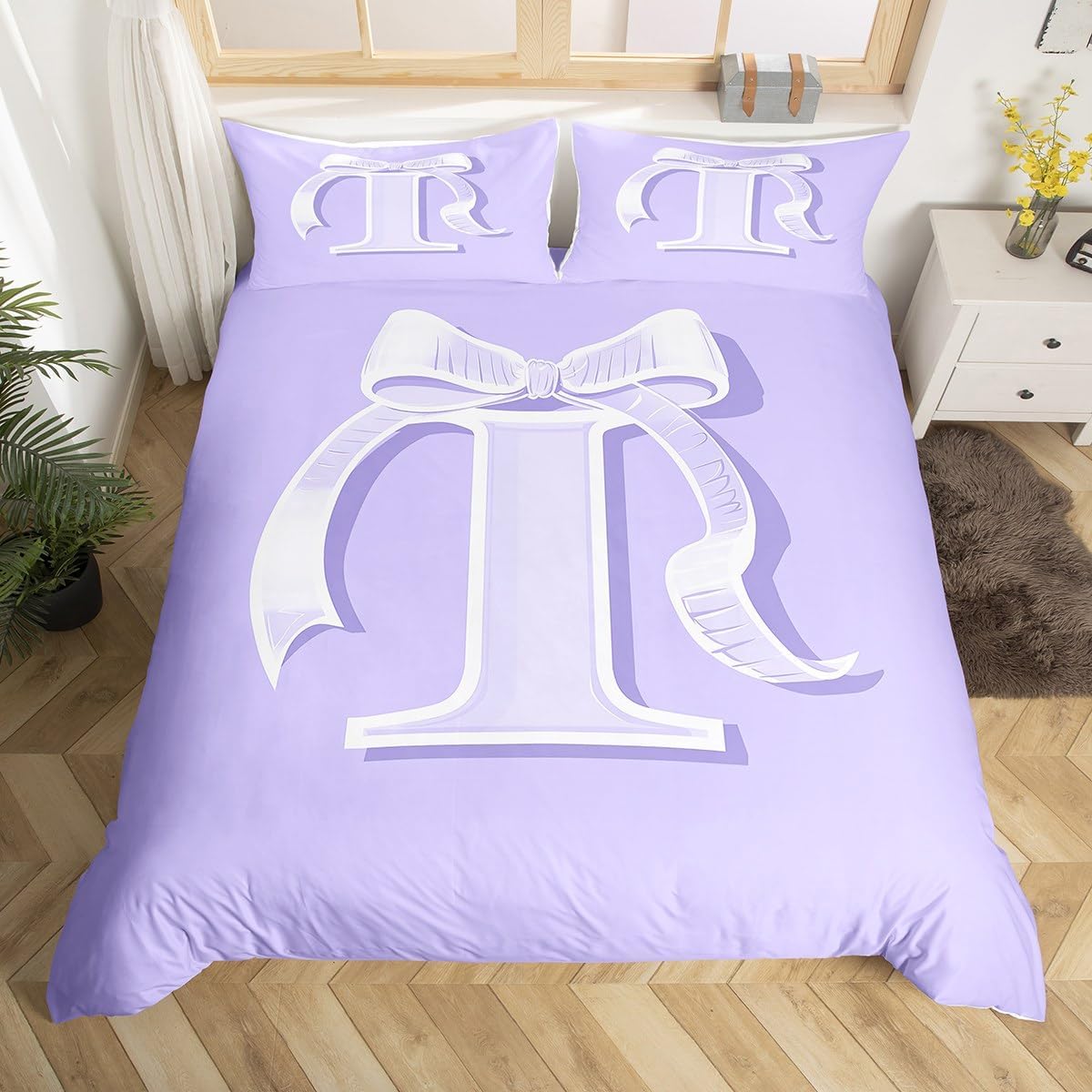 jejeloiu Kids Girls Purple Bow Duvet Cover Toddler Size Monogrammed Bedding Set Ultra Soft Personalized Initial E Comforter Cover Modern Fashion Bedspread Cover Bowknot Bedclothes,No Comforter