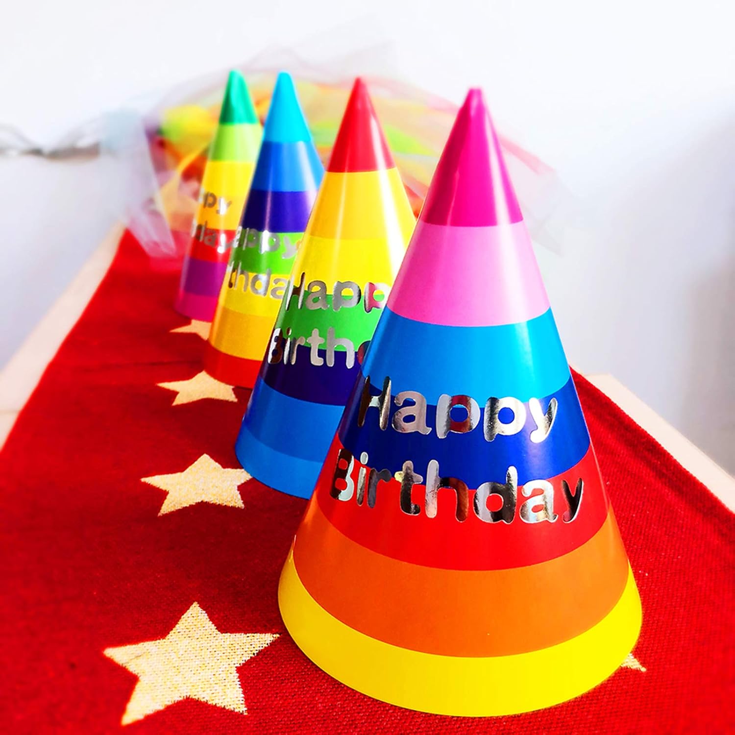 Azude Birthday Party Cone Hats, Rainbow 12 ct : Toys & Games