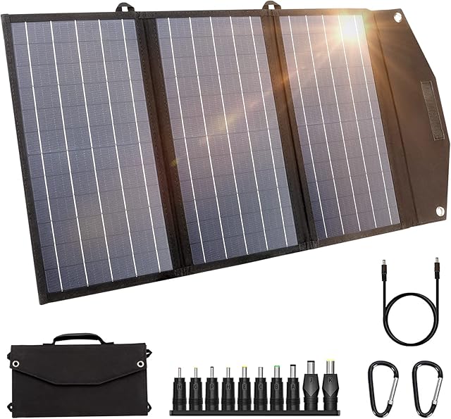 Vevelux Portable Solar Panel, 30W Solar Charger with QC 3.0, Type-C Port & DC Output, IPX4 Waterproof Monocrystalline Solar Panel for Camping Powerbank