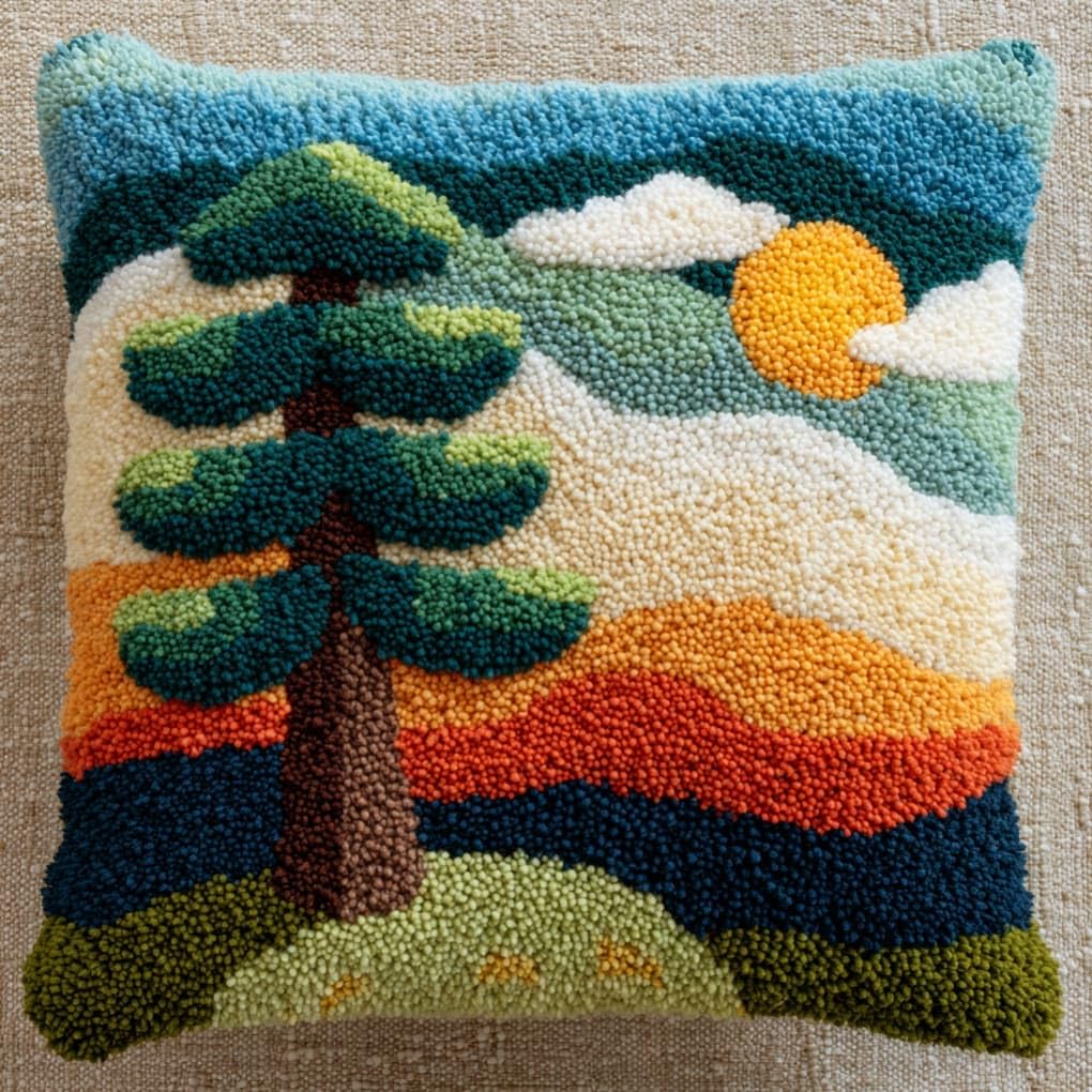 AxiangziK Latch Hook Pillow Kit,Cypress Tree 43X43Cm DIY Cushion Cover