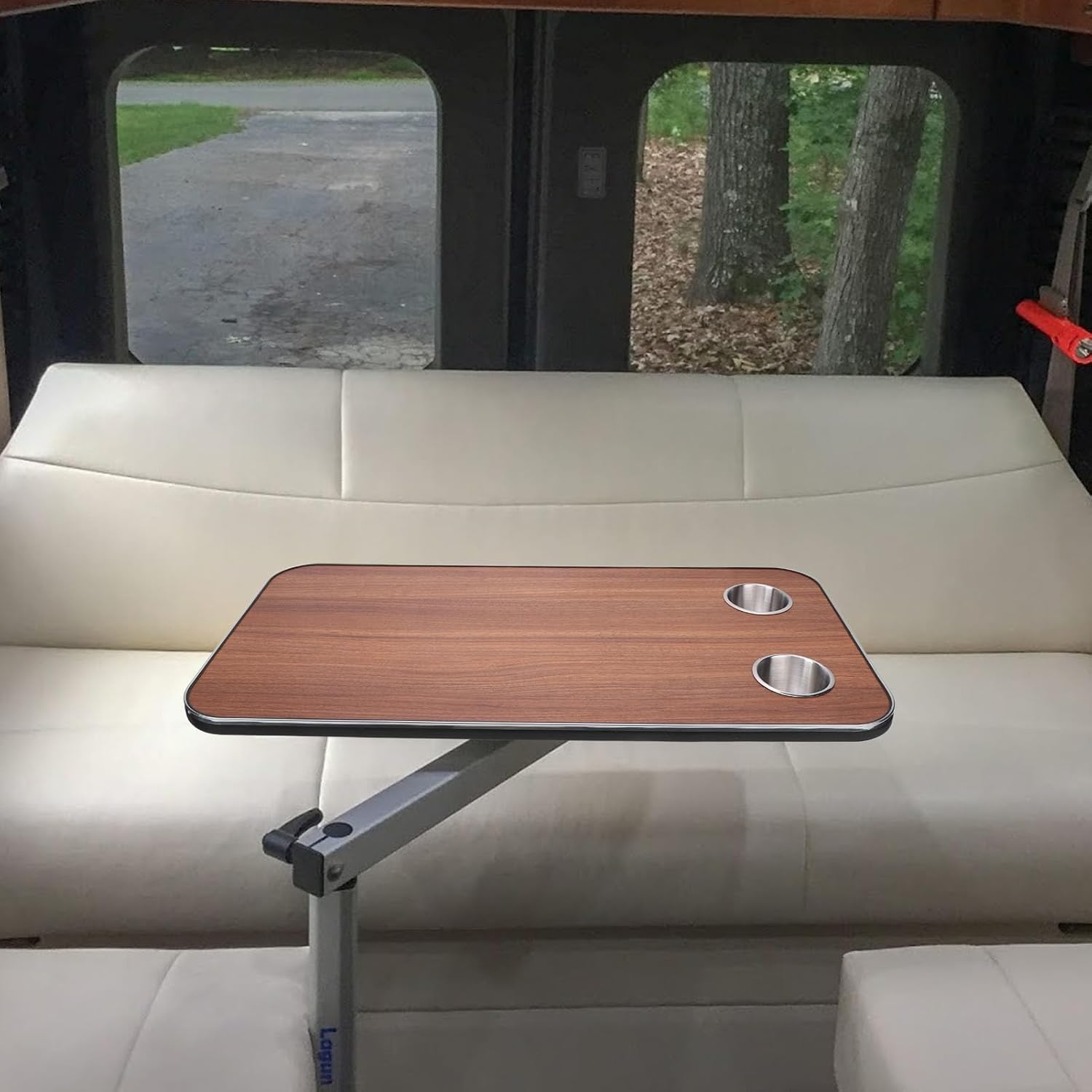 Luocute RV Table Top, Solid Wood with 2 Stainless Steel Cup Holders, for Trailer Motorhome Yacht Boat Deck 800mmx400mm (Brown)