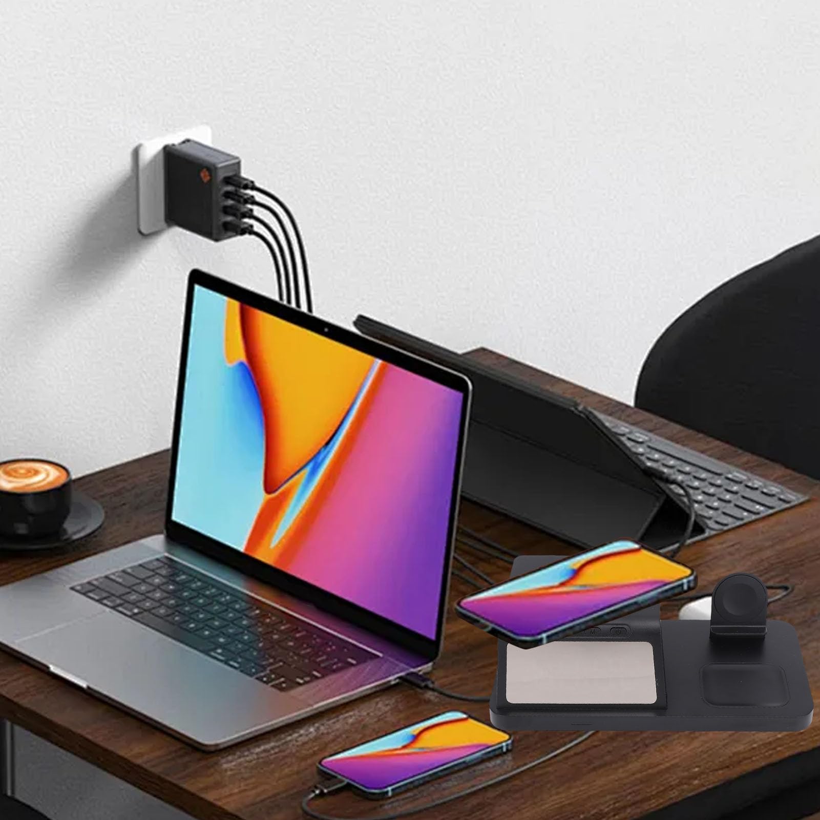 Fabater Caricabatterie Wireless 3-in-1 con Orologio e Stazione di