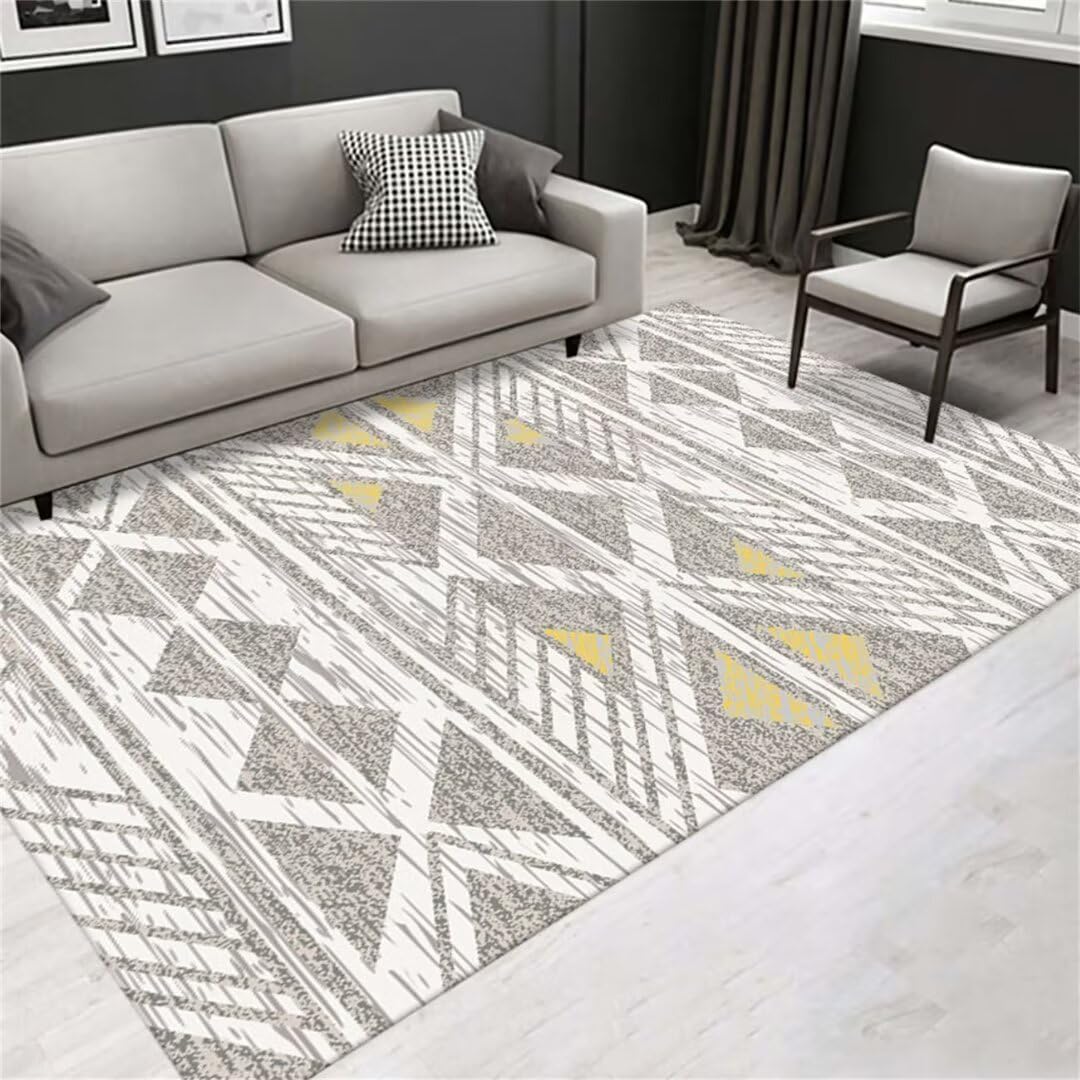 Tapis d'entrée extérieur et intérieur 50x80cm tapis de salon géométrique jaune antidérapant