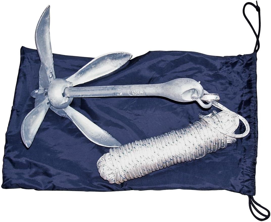 Folding Grapnel Anchor System with Rope, for Small Boats, PWCs, Canoes, Kayaks, dinghies, inflatables, and More