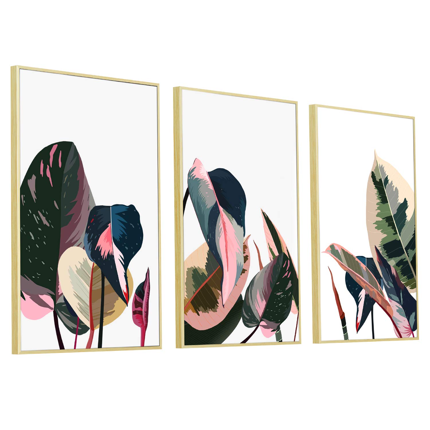 ArtbyHannah 3 Pack 20x28 Inch Botanical Framed Canvas Wall Art Decor with Tropical Plant Prints Watercolored Canvas Prints Artwork Picture for Home Decoration, Ready to Hang